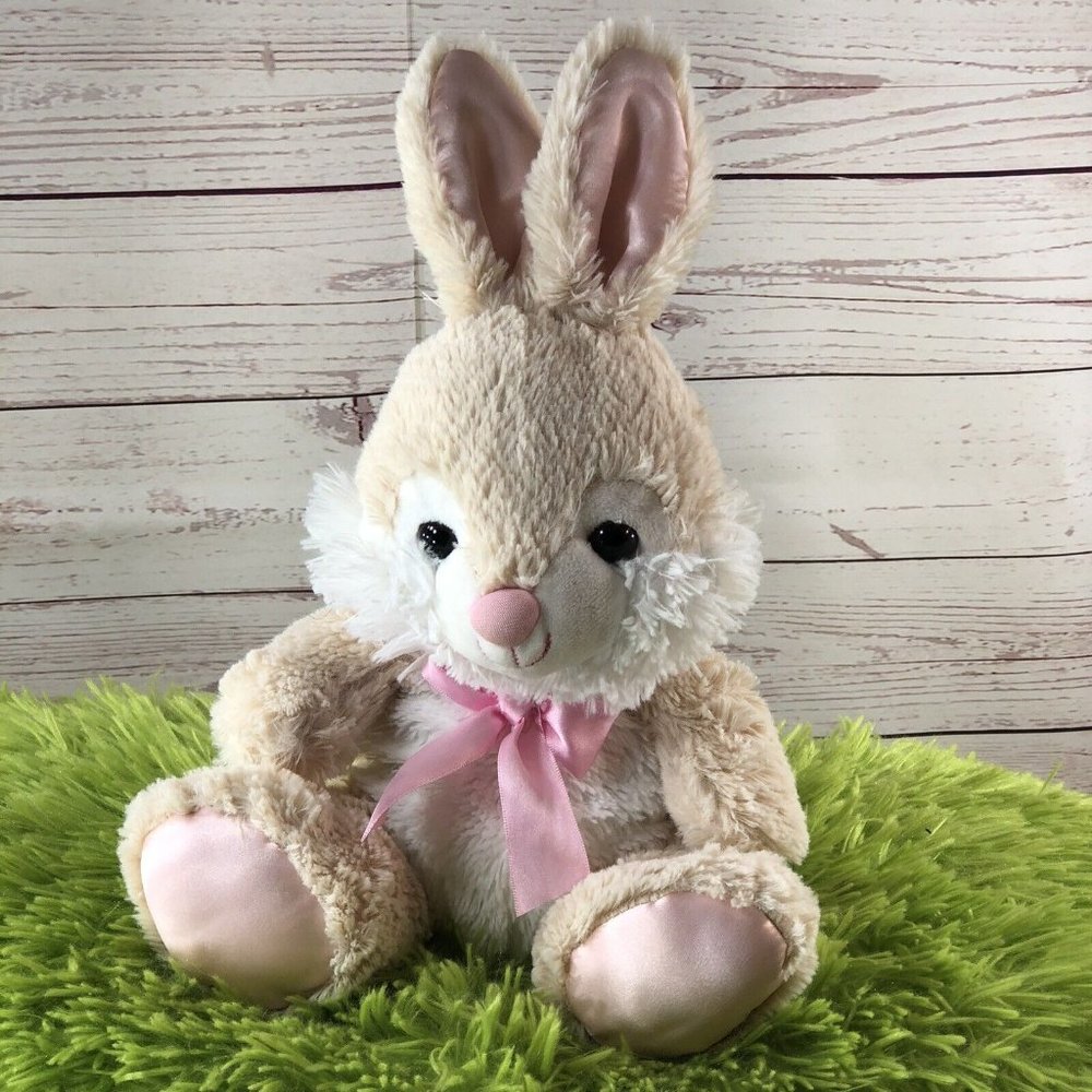 Walgreens 12" Bunny Rabbit Tan & White Pink Bow Seated Plush Easter Stuffed Toy